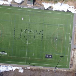 Aerial of turf field at USM Gorham Campus